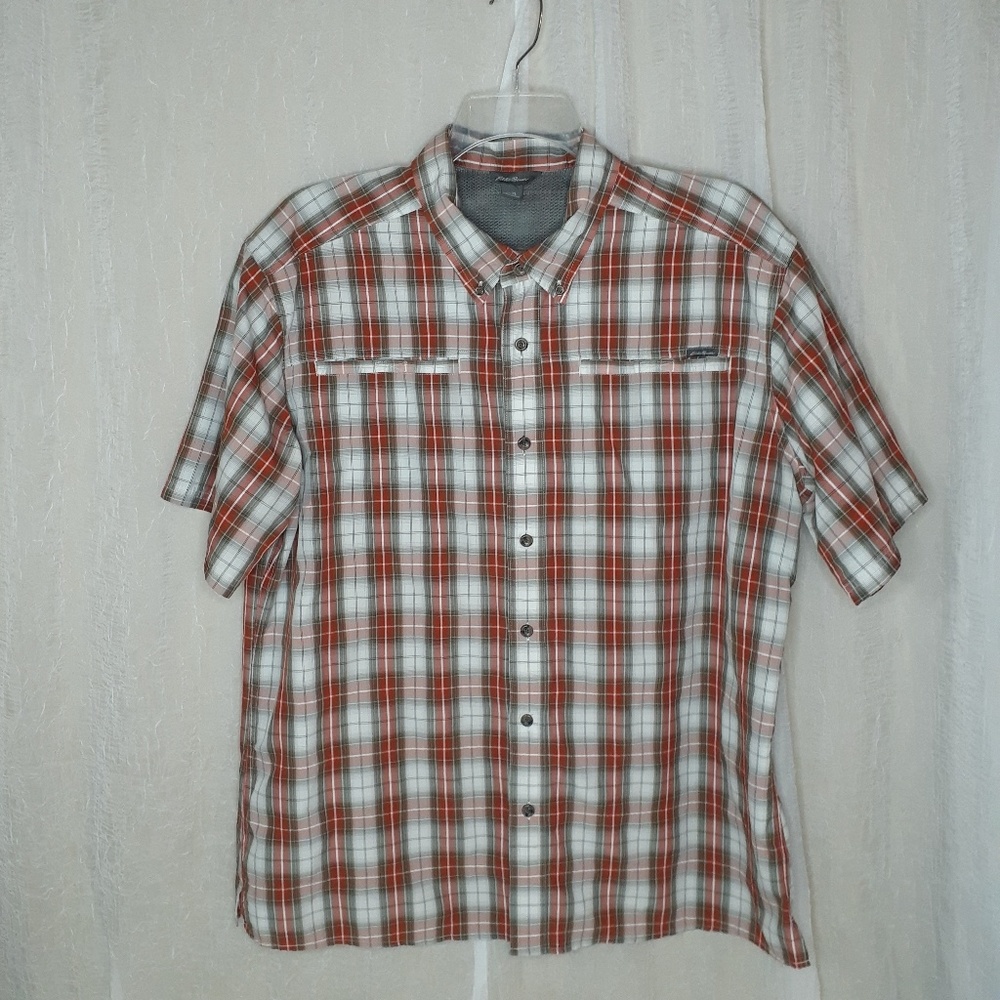 Eddie Bauer Men’s Red and White Plaid short sleeve Shirt‎ size XL